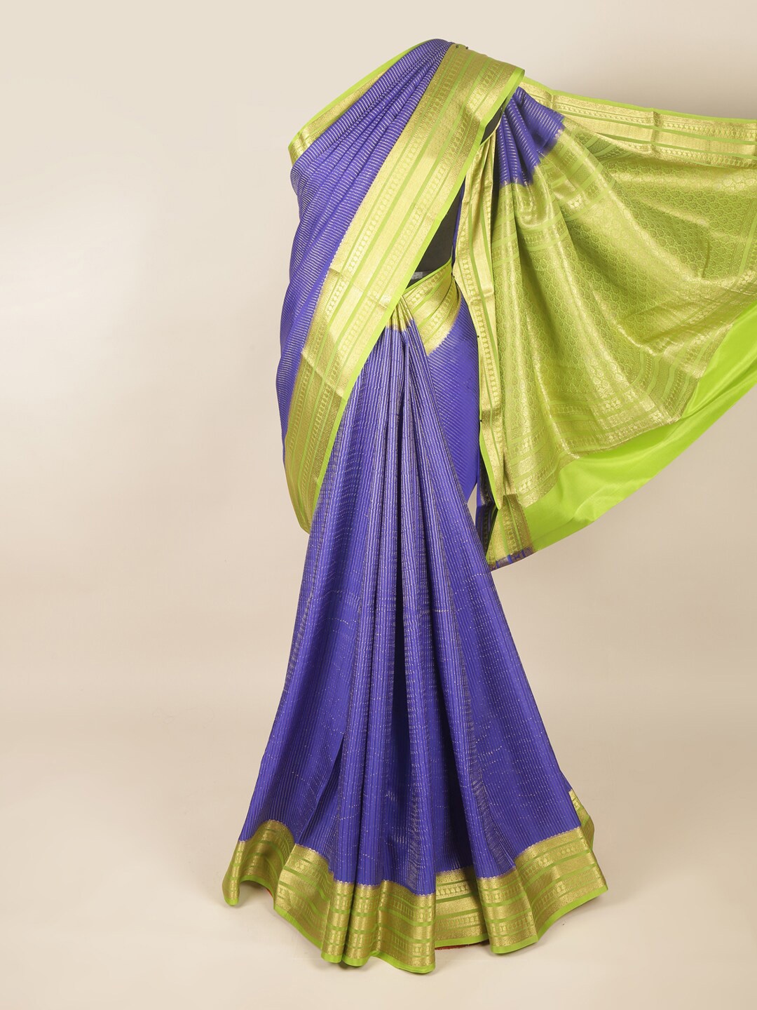 

Pothys Blue & Green Striped Art Silk Saree