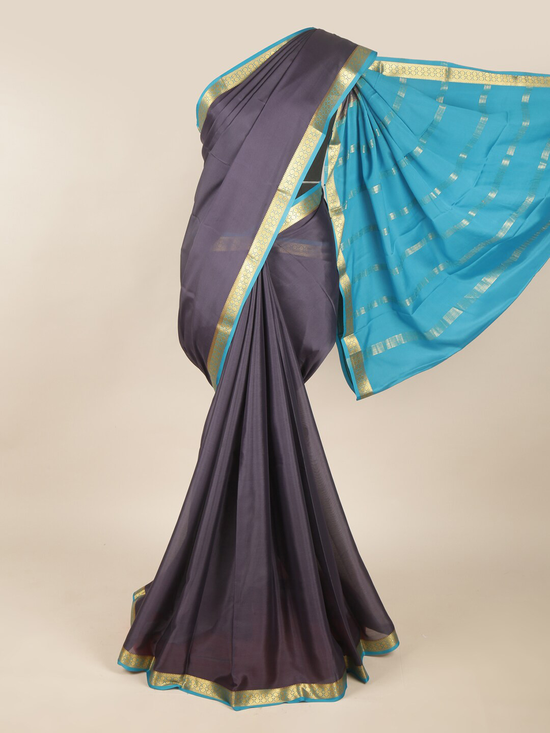 

Pothys Grey & Blue Woven Design Zari Art Silk Saree
