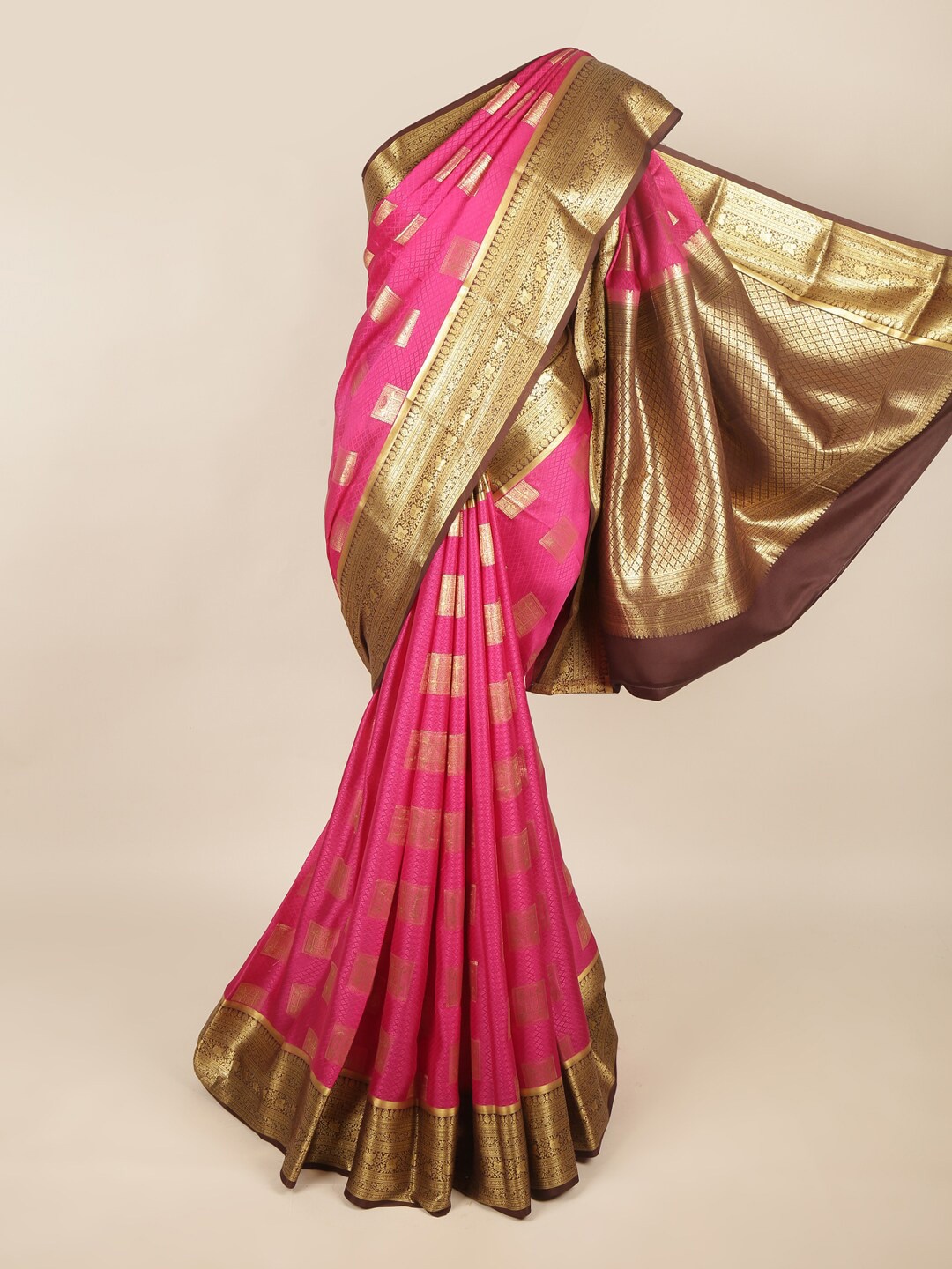 

Pothys Pink & Brown Ethnic Motifs Zari Art Silk Saree