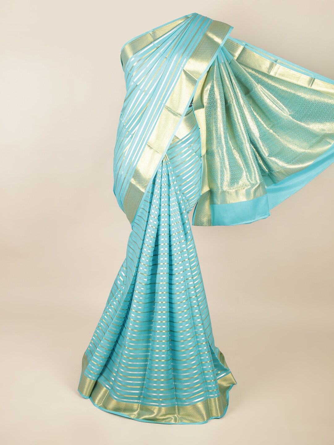 

Pothys Blue Striped Zari Art Silk Saree