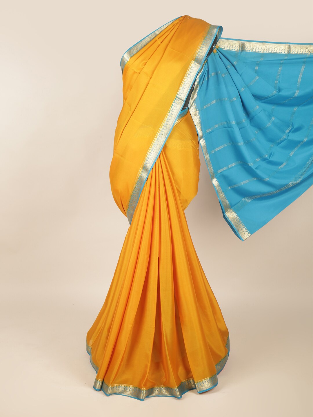 

Pothys Mustard & Blue Zari Art Silk Saree