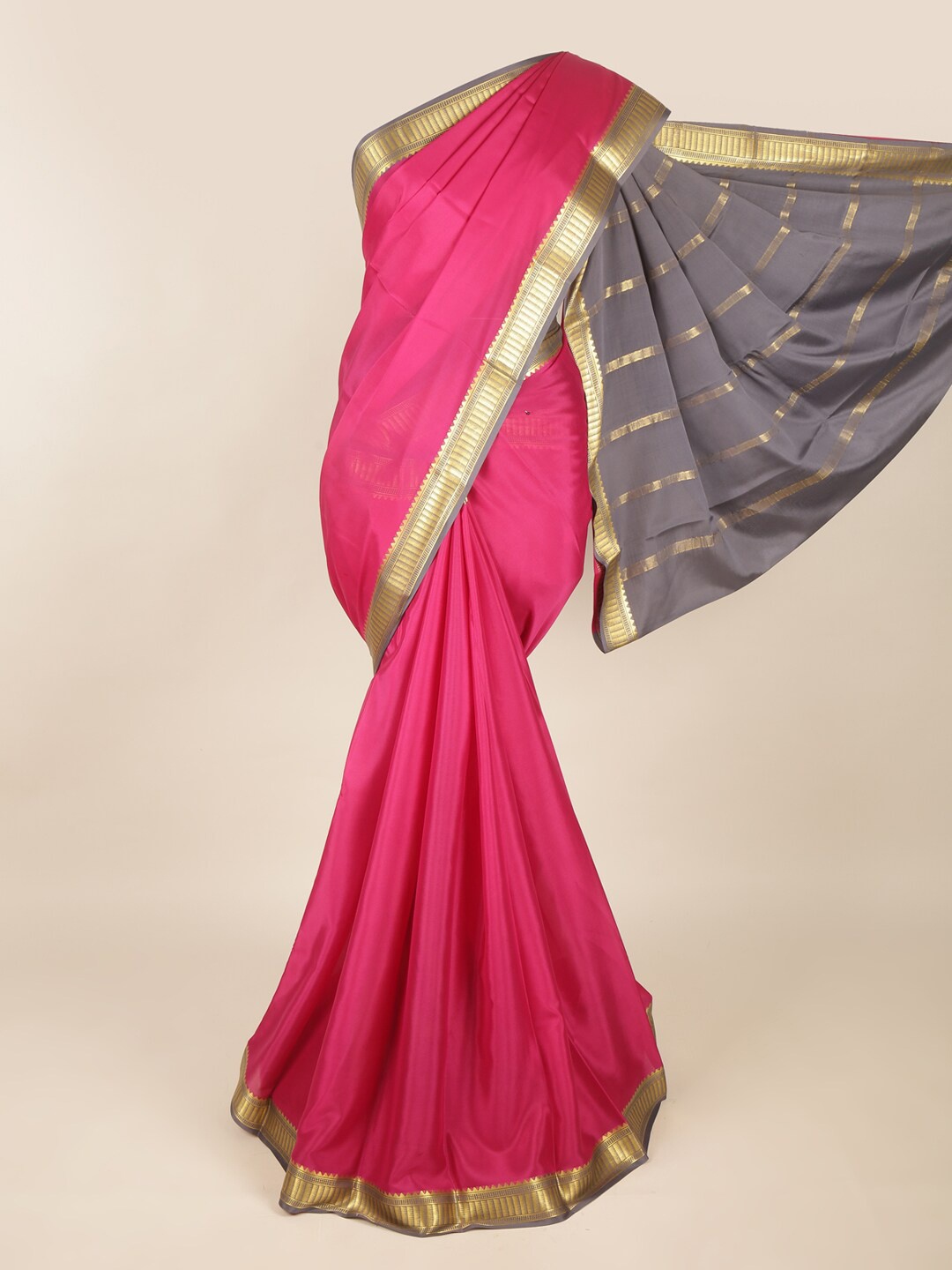 

Pothys Pink & Grey Woven Design Zari Art Silk Saree