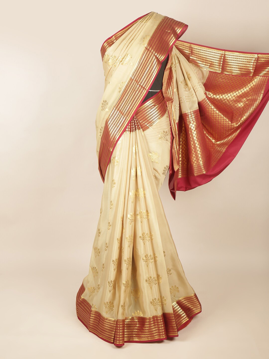 

Pothys Cream-Coloured & Maroon Woven Design Art Silk Saree