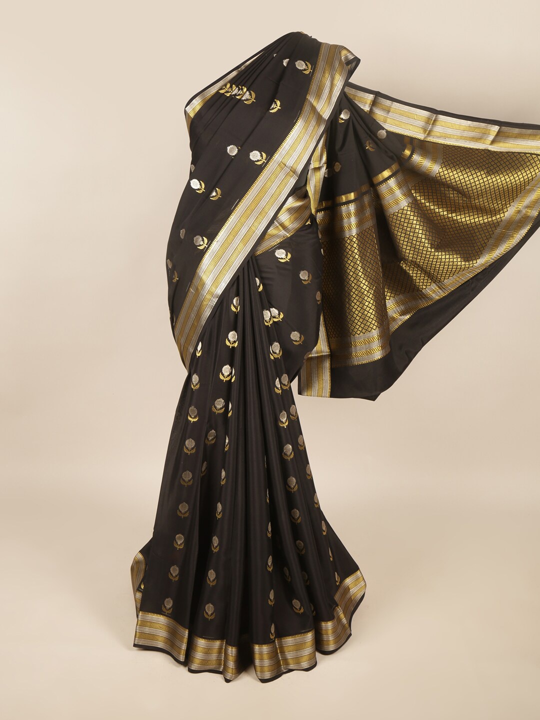 

Pothys Black & Gold-Toned Ethnic Motifs Zari Art Silk Saree