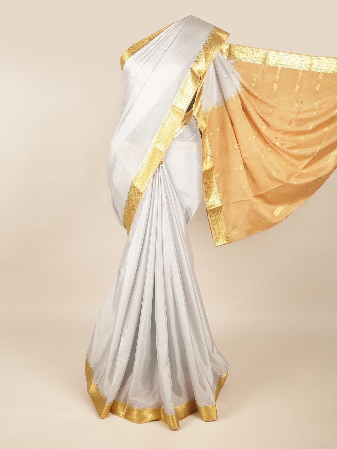 

Pothys Grey & Gold-Toned Woven Design Art Silk Saree