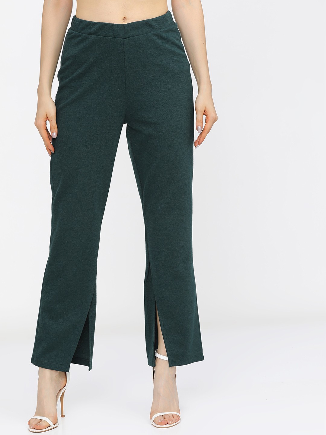 

Vishudh Women Green Flared Trousers