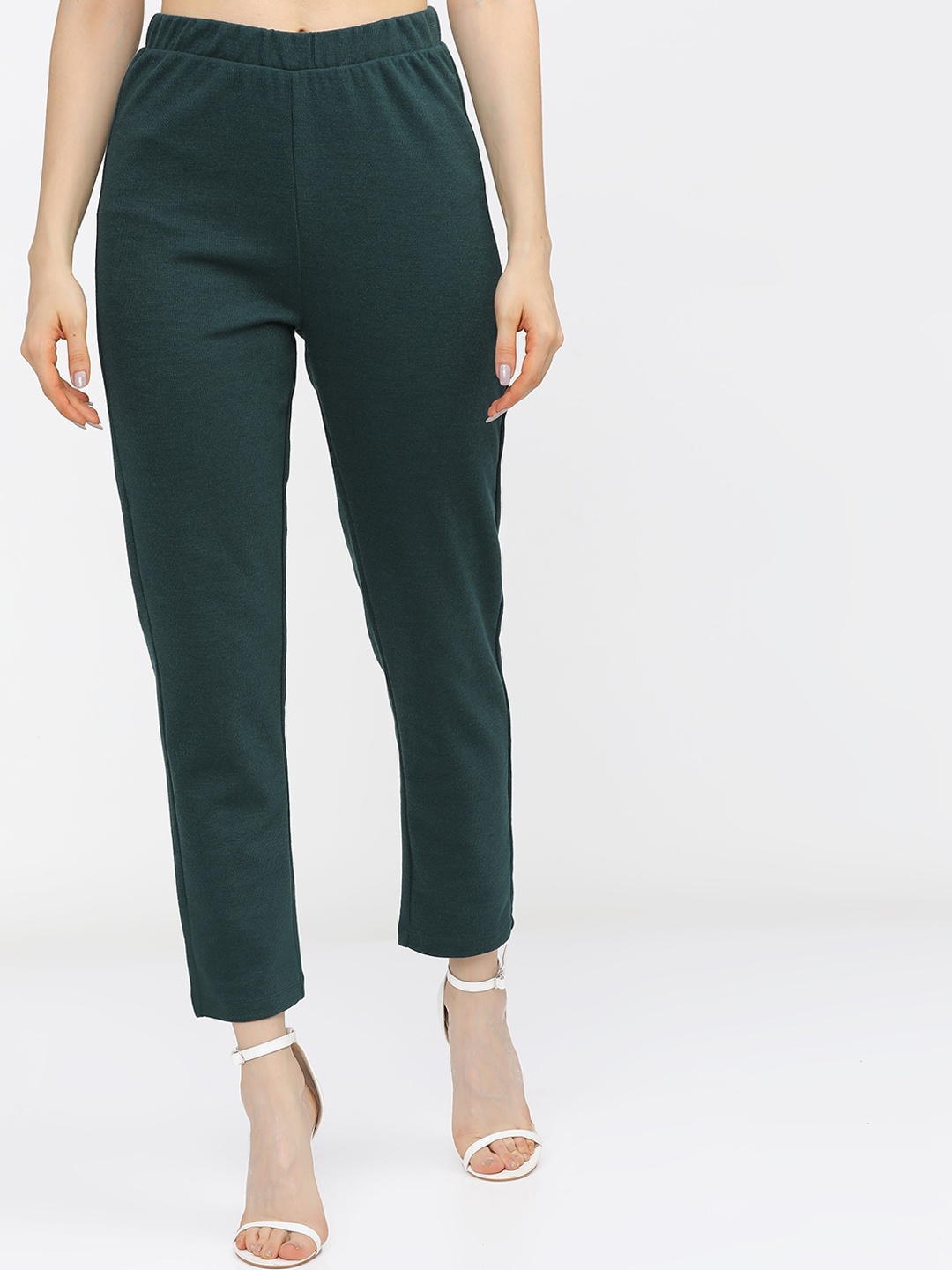 

Vishudh Women Green Straight Fit Cigarette Trousers