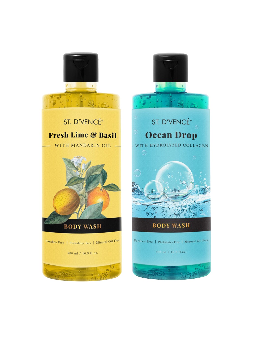 

ST. DVENCE Lime Lemon & Ocean Drop Body Wash Combo 1000 ml, Transparent