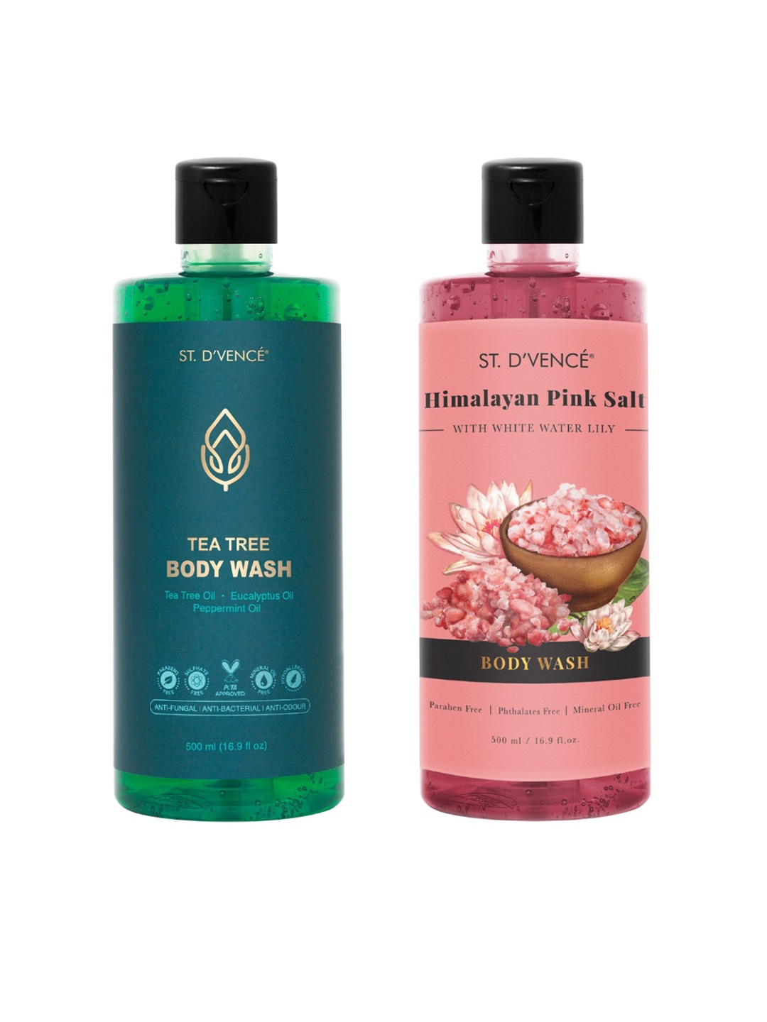 

ST. DVENCE Set of 2 Body Wash Tea Tree Oil Body Wash & Pink Salt Body Wash, Multi