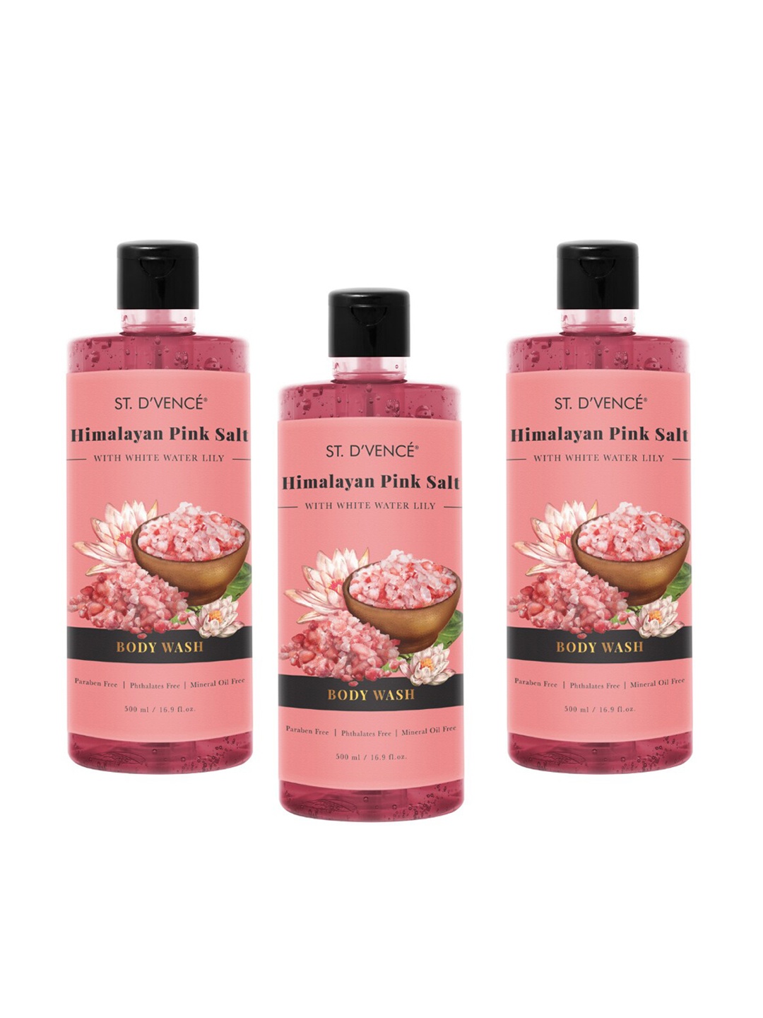 

ST. DVENCE Pack of 3 Himalayan Pink Salt Body Wash 1500ml, Transparent
