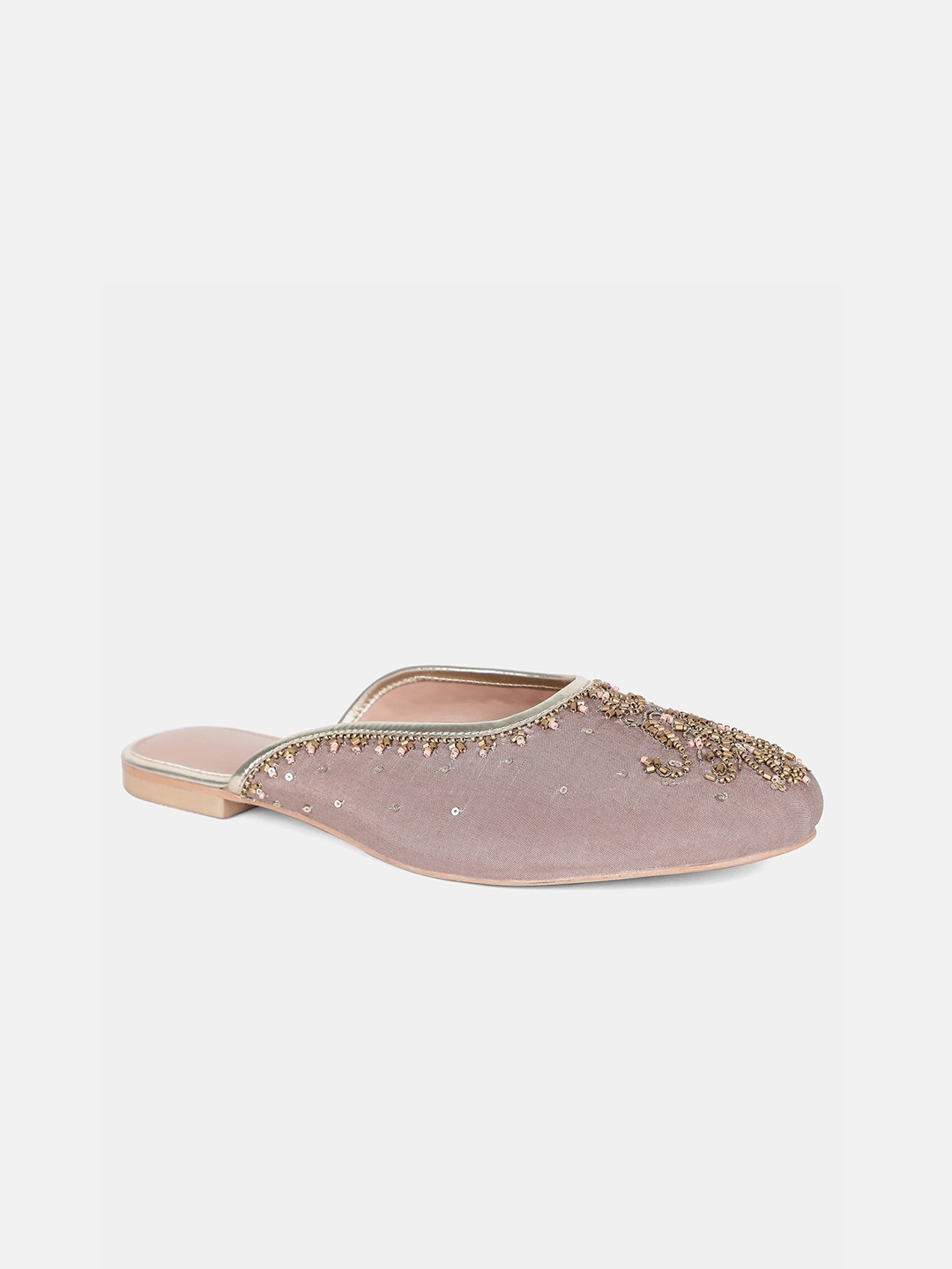 

W Women Pink & Gold-Toned Embellished Mules