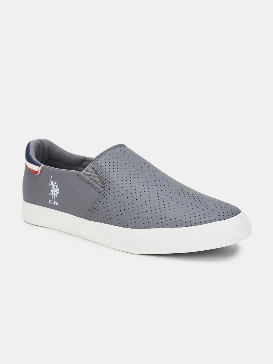 

U S Polo Assn Men Grey Perforations PU Slip-On Sneakers