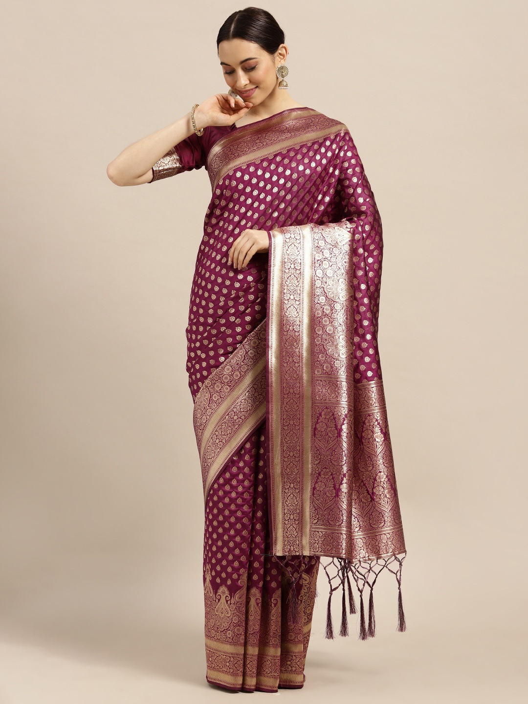 

Saree mall Magenta Ethnic Motifs Silk Blend Banarasi Saree
