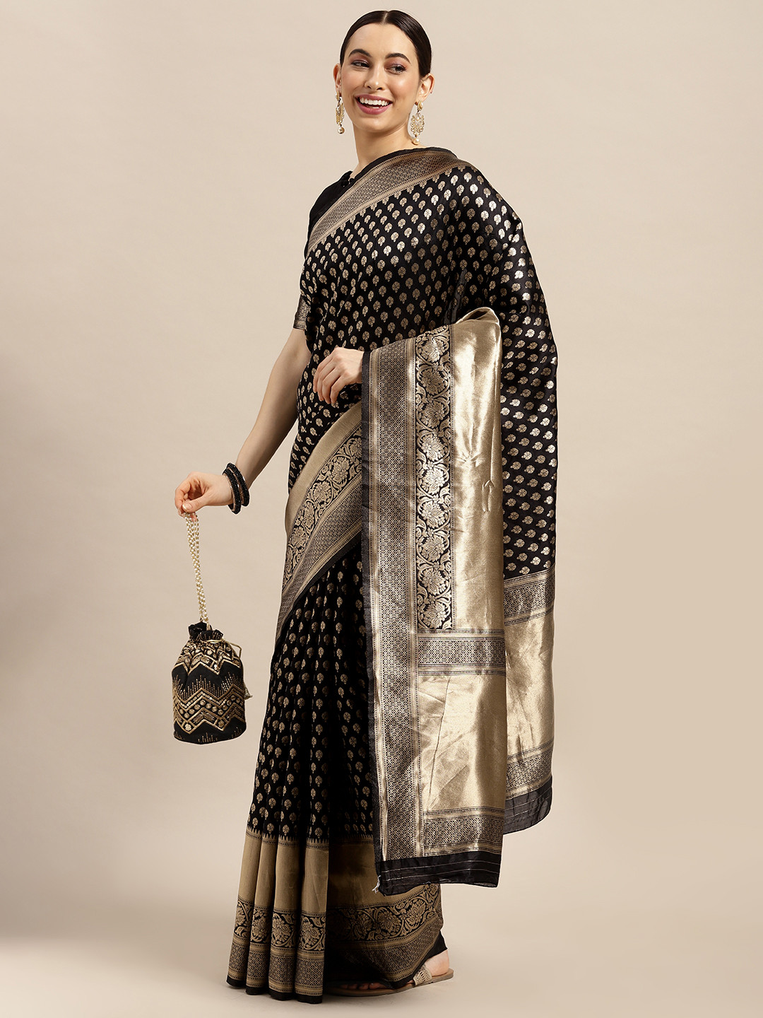

Saree mall Black Ethnic Motifs Silk Blend Banarasi Saree
