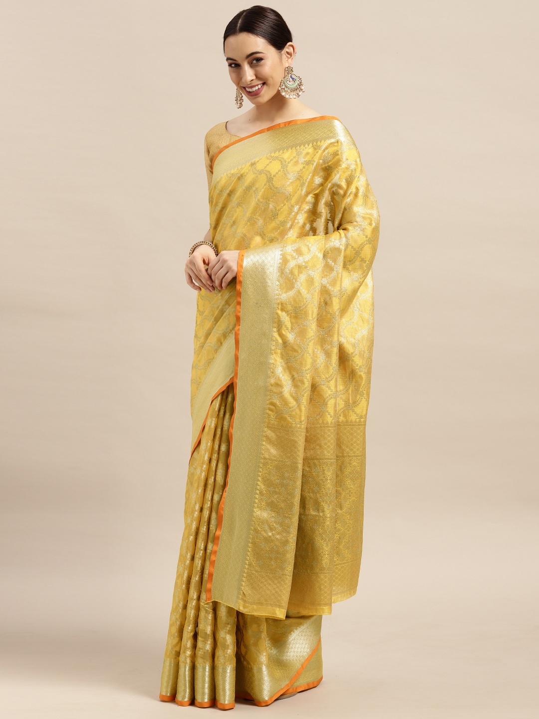 

Saree mall Yellow & Golden Ethnic Motifs Banarasi Sarees