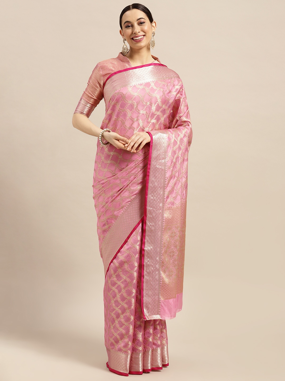 

Saree mall Pink Woven Design Silk Blend Banarasi Saree