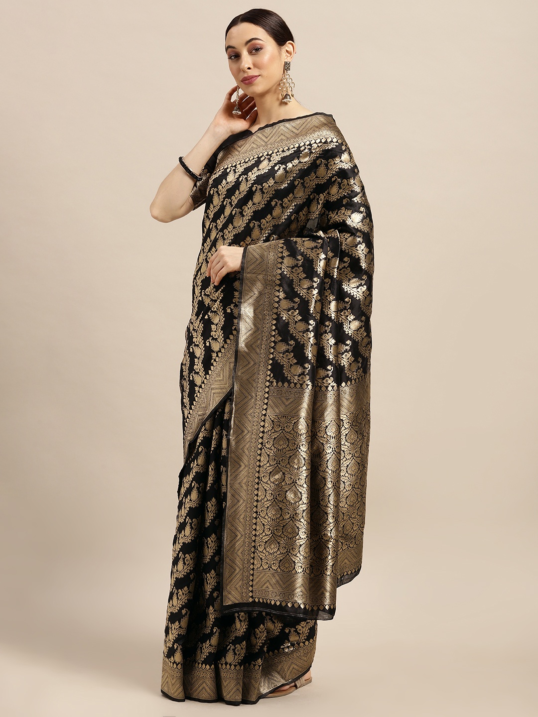 

Saree mall Black Woven Design Silk Blend Banarasi Saree