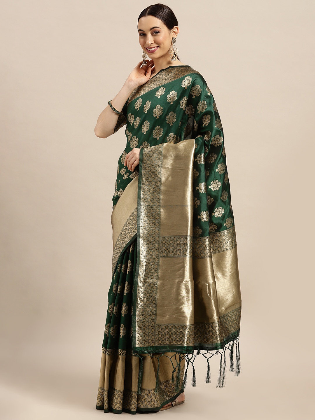 

Saree mall Green Floral Silk Blend Banarasi Saree