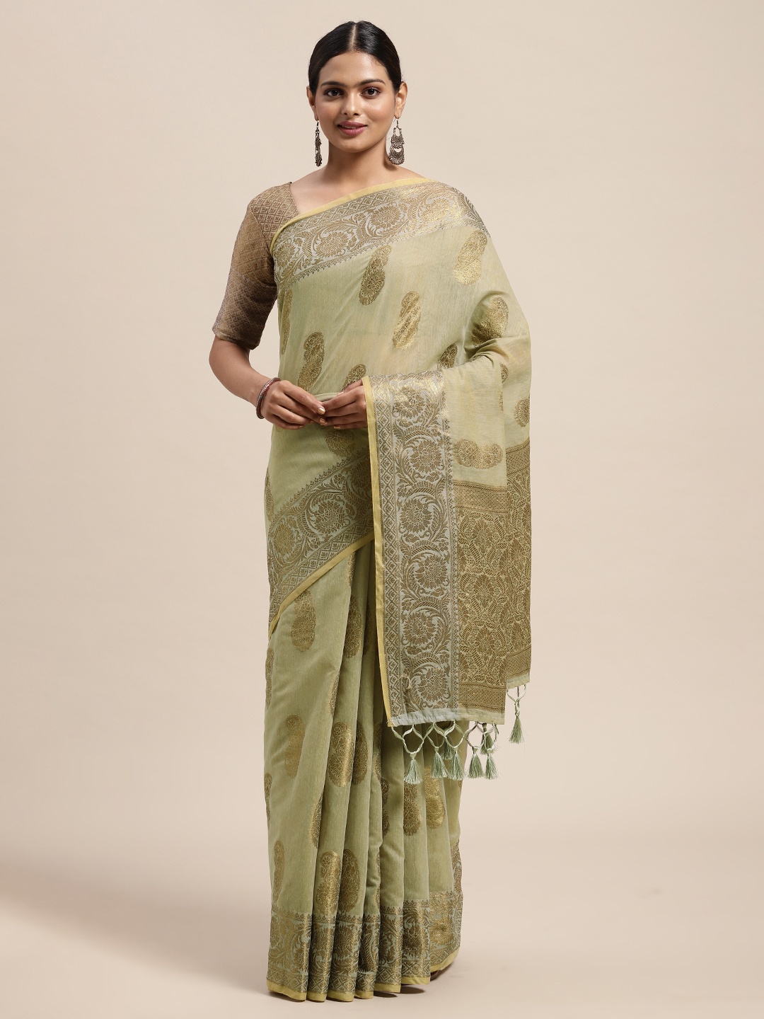

Saree mall Grey Paisley Silk Blend Banarasi Saree