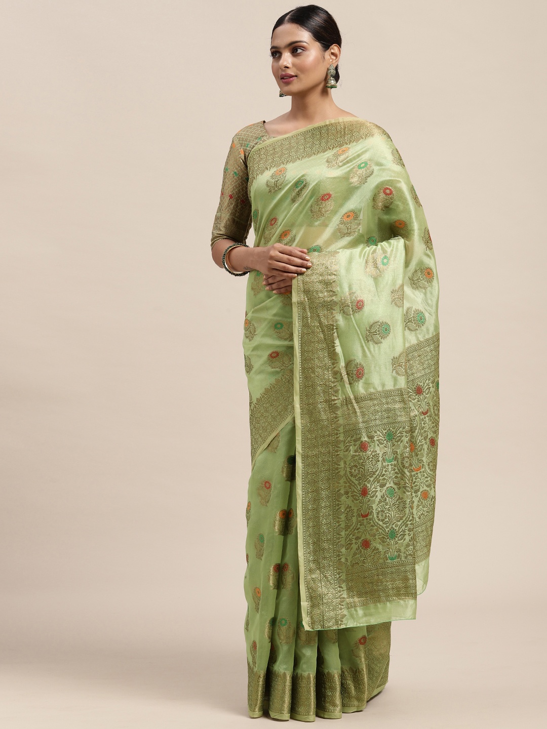 

Saree mall Green Ethnic Motifs Banarasi Saree