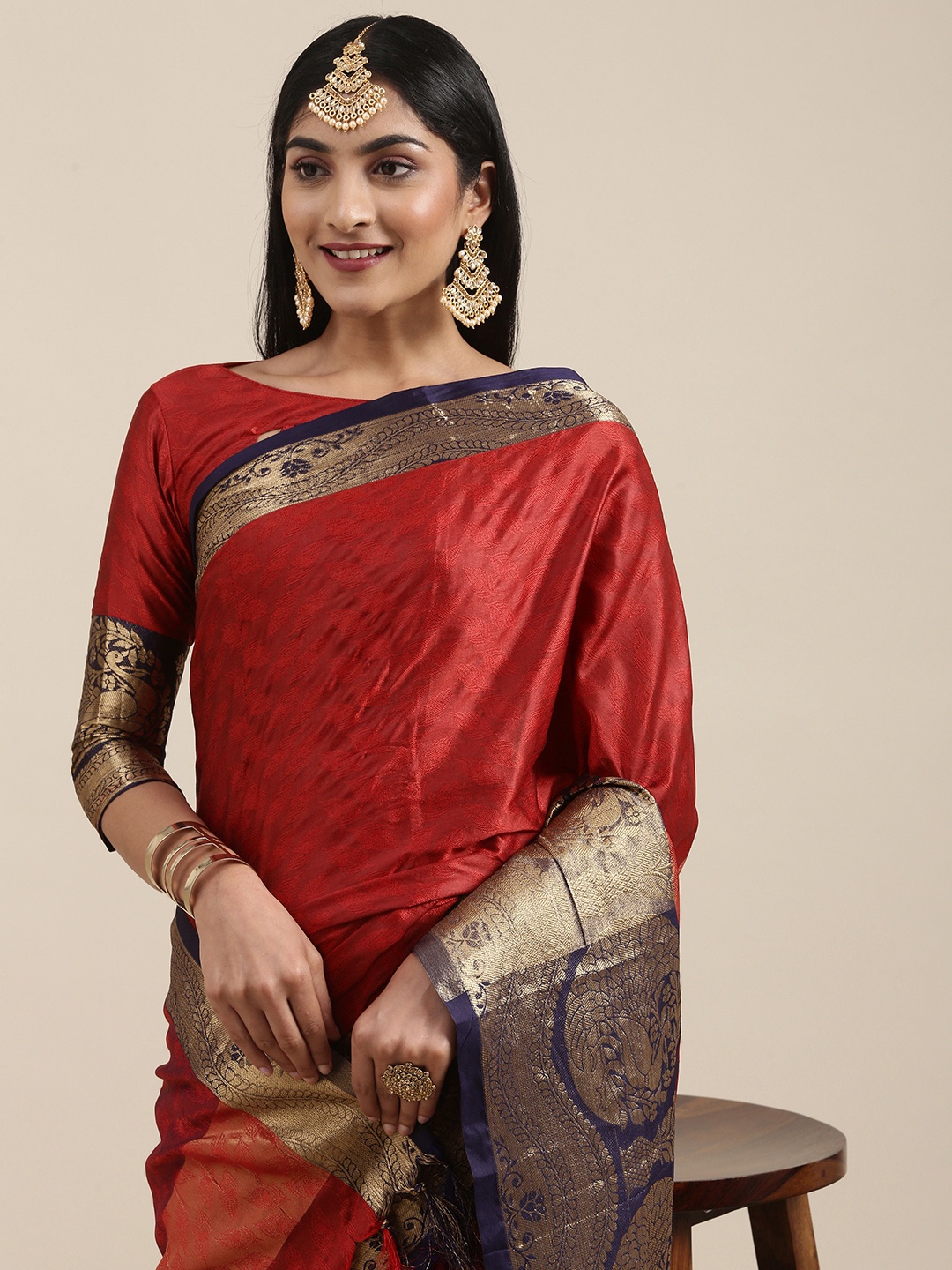 

Mitera Red Woven Design Silk Cotton Banarasi Saree