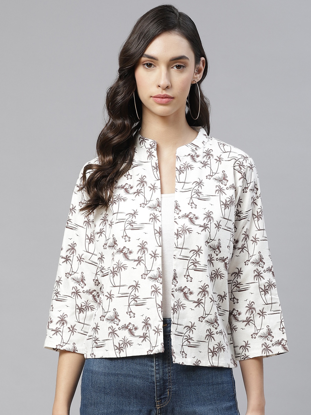 

Ayaany Women Cream-Coloured Printed Shrug