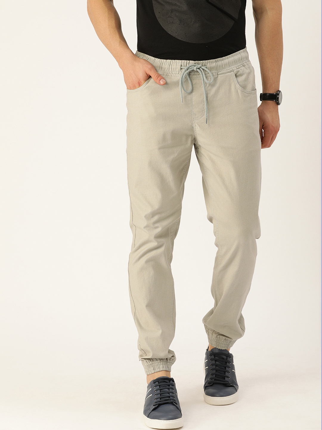 

IVOC Men Beige Slim Fit Joggers Trousers