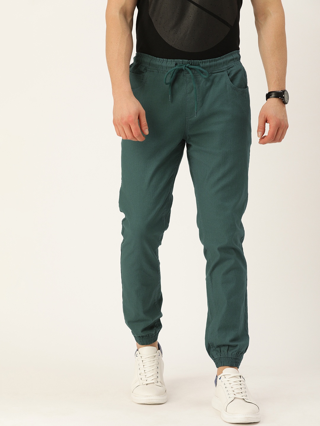 

IVOC Men Teal Green Solid Slim Fit Pure Cotton Joggers