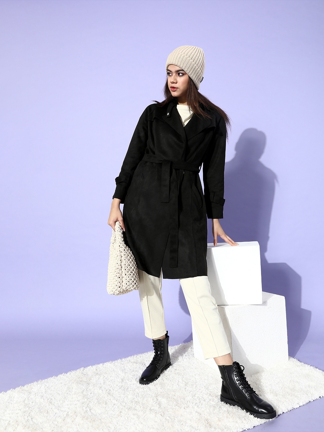

COVER STORY Women Black Solid Belted Jacket