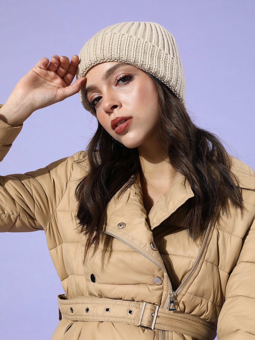 

COVER STORY Women Classy Beige Solid Comfort Quilt Jacket