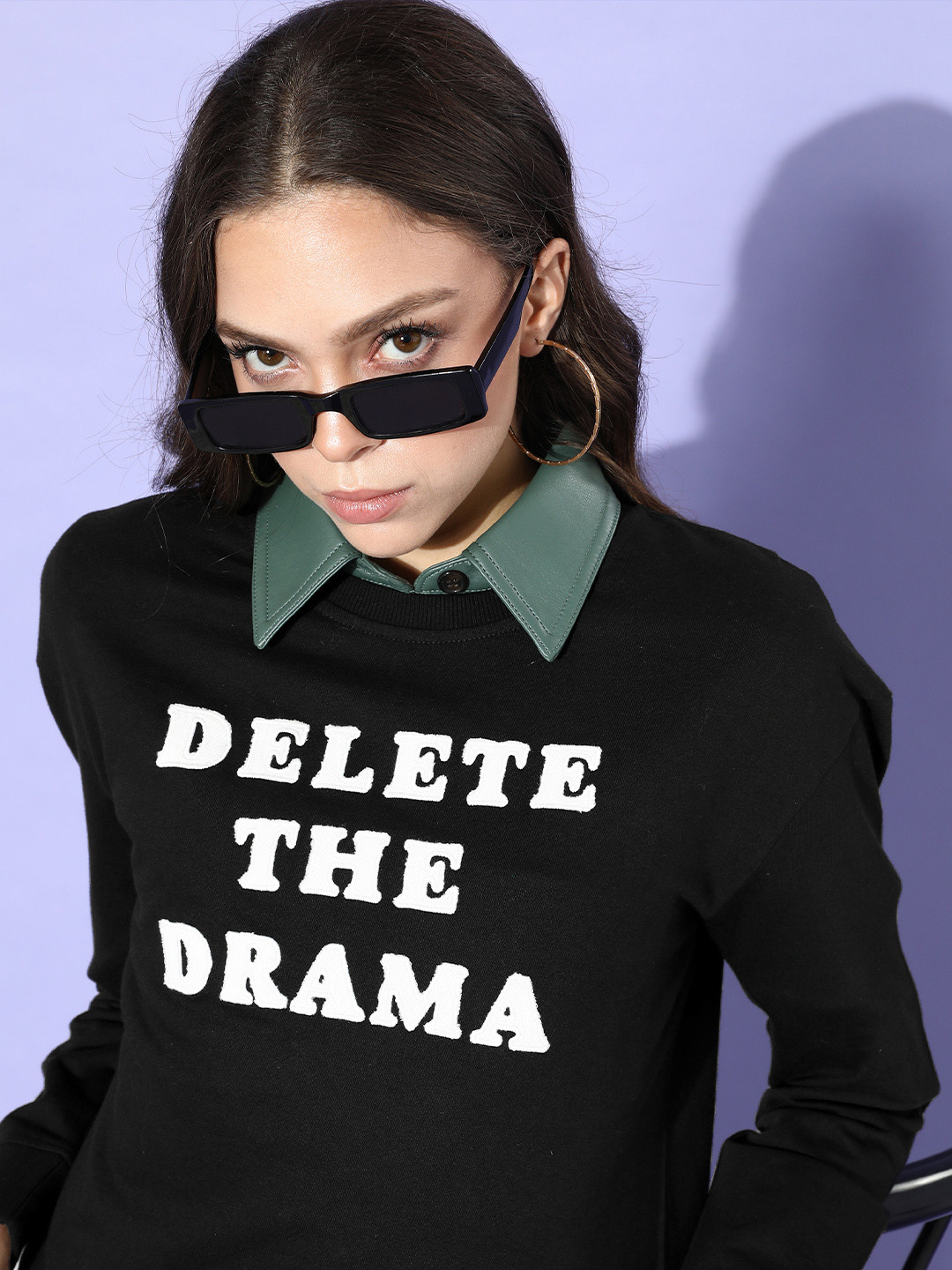 

COVER STORY Women Stylish Black Typography Outerwear Sweatshirt