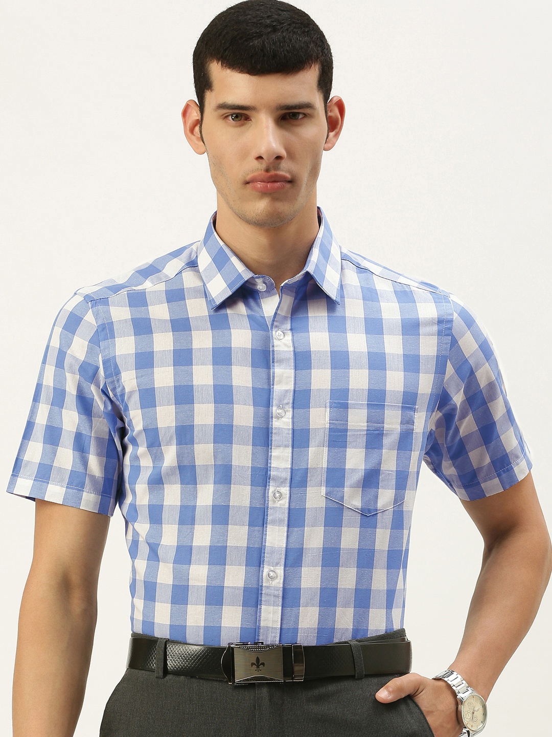 

IVOC Men White Checked Formal Shirt
