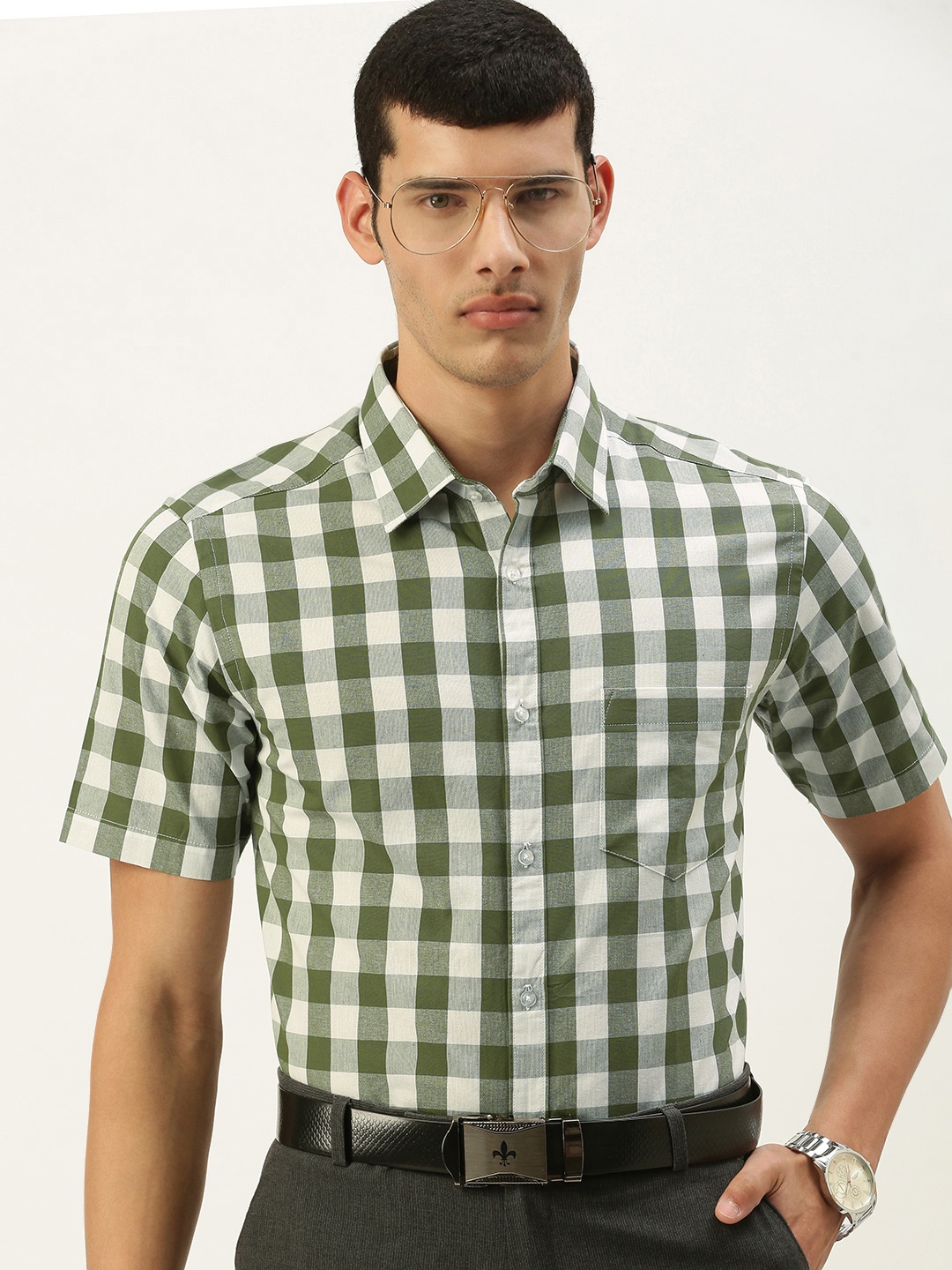 

IVOC Men White Checked Formal Shirt