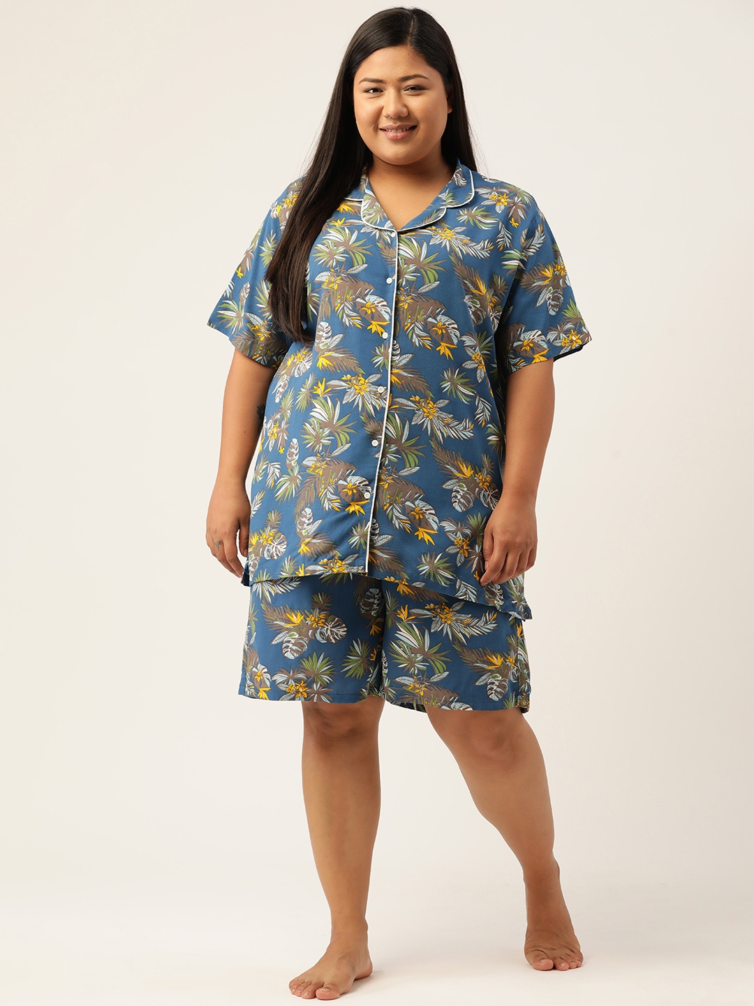 

Bene Kleed Plus Women Blue Printed N9 Silver Anti-Bacterial Finish Shorts Set