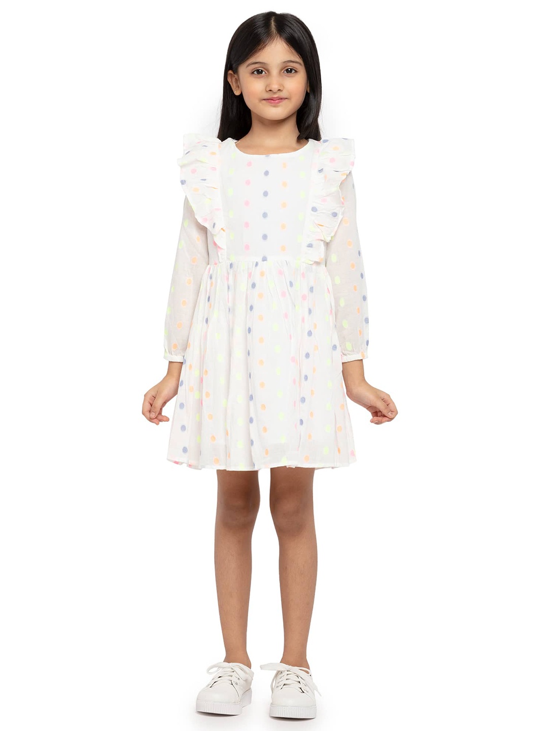 

UNDER FOURTEEN ONLY Off White Polk Dots Dress