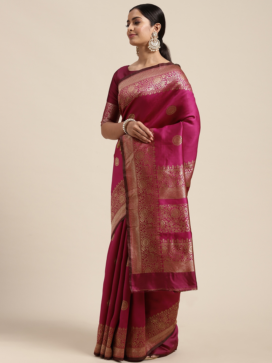 

Mitera Magenta & Silver-Toned Ethnic Motifs Silk Blend Saree