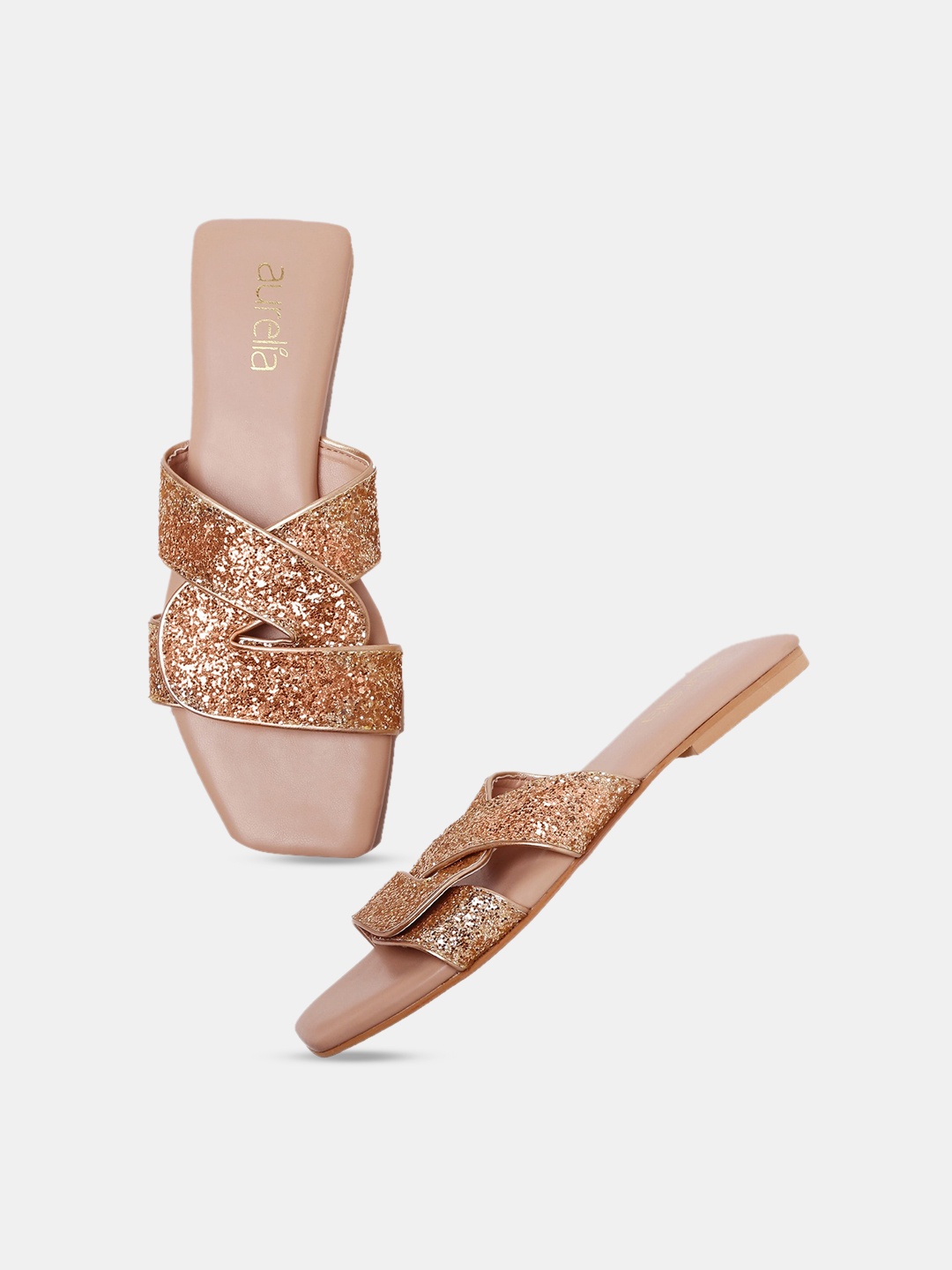 

AURELIA Women Rose Gold Party Open Toe Flats