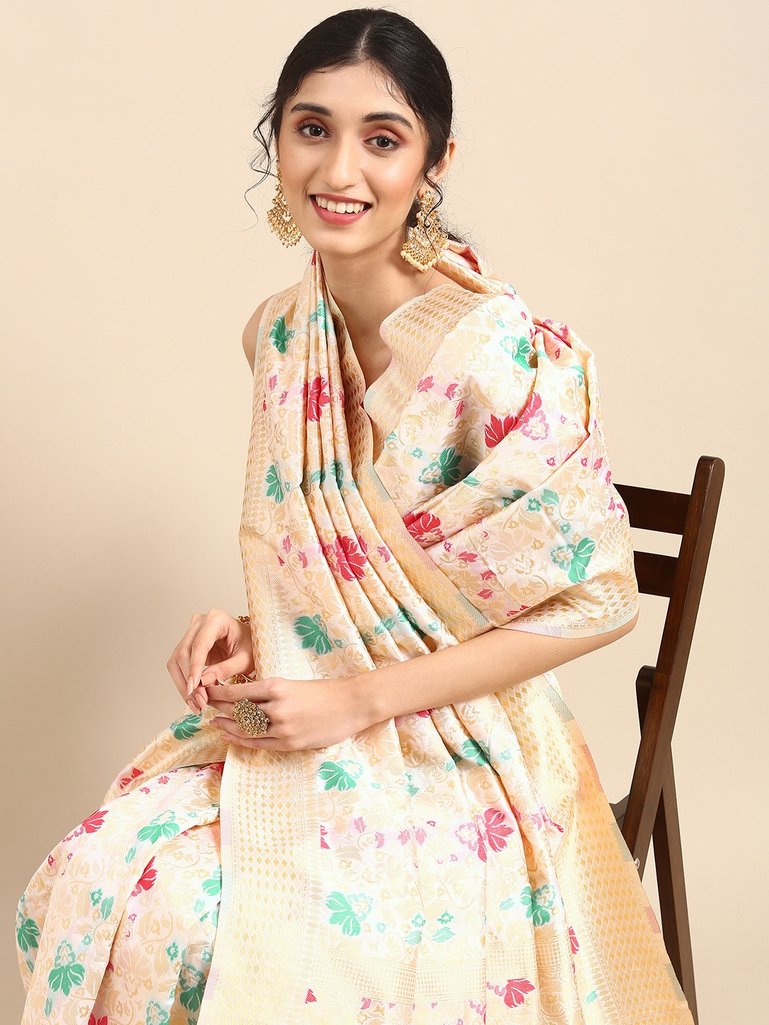 

Anouk Off-White Woven Design Silk Blend Banarasi Saree