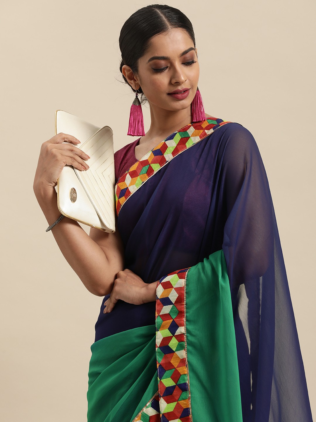 

Anouk Blue & Orange Ombre Pure Georgette Saree