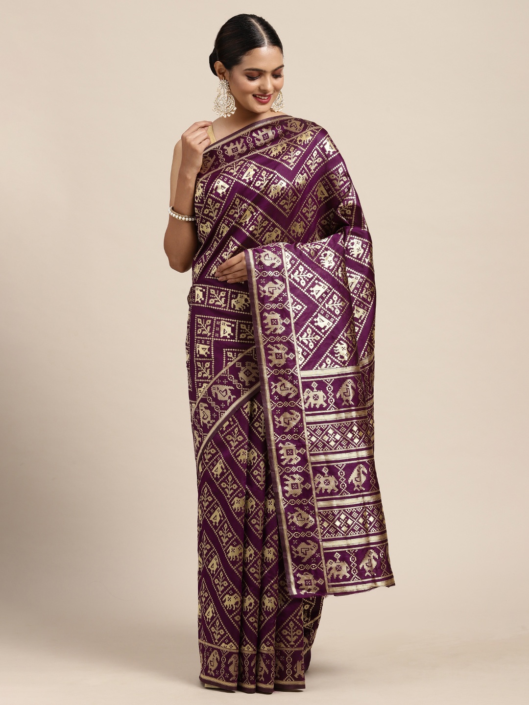

Anouk Purple & Gold-Toned Ethnic Motifs Zari Pure Silk Saree