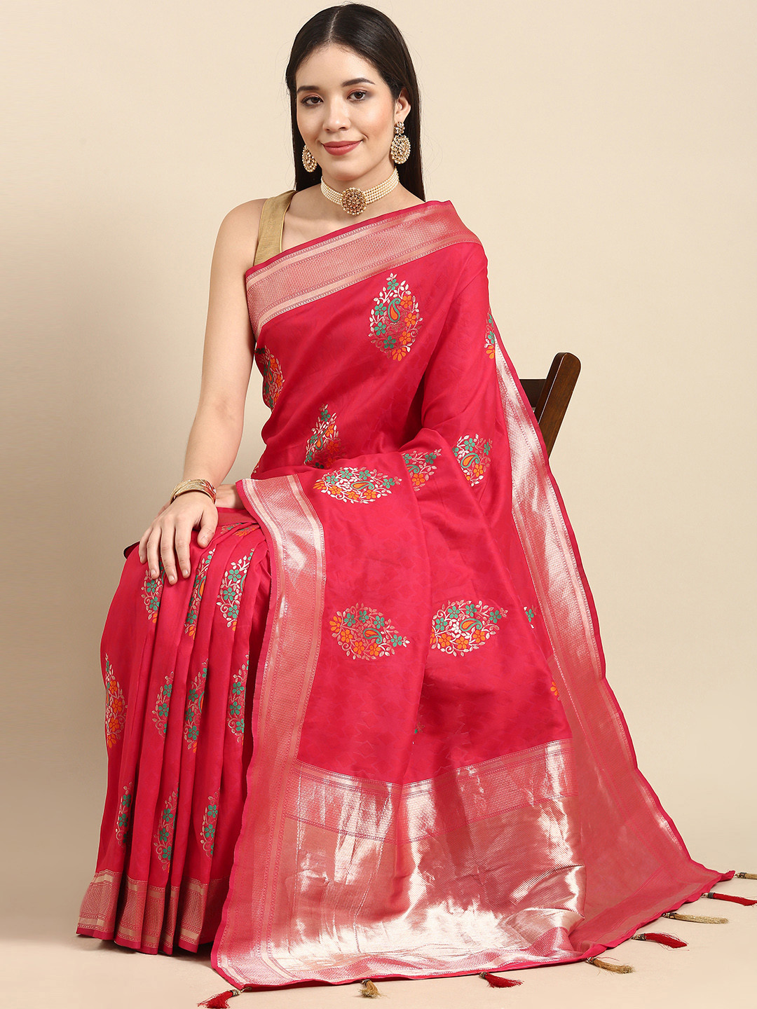 

Anouk Red Woven Design Zari Pure Silk Heavy Work Banarasi Saree