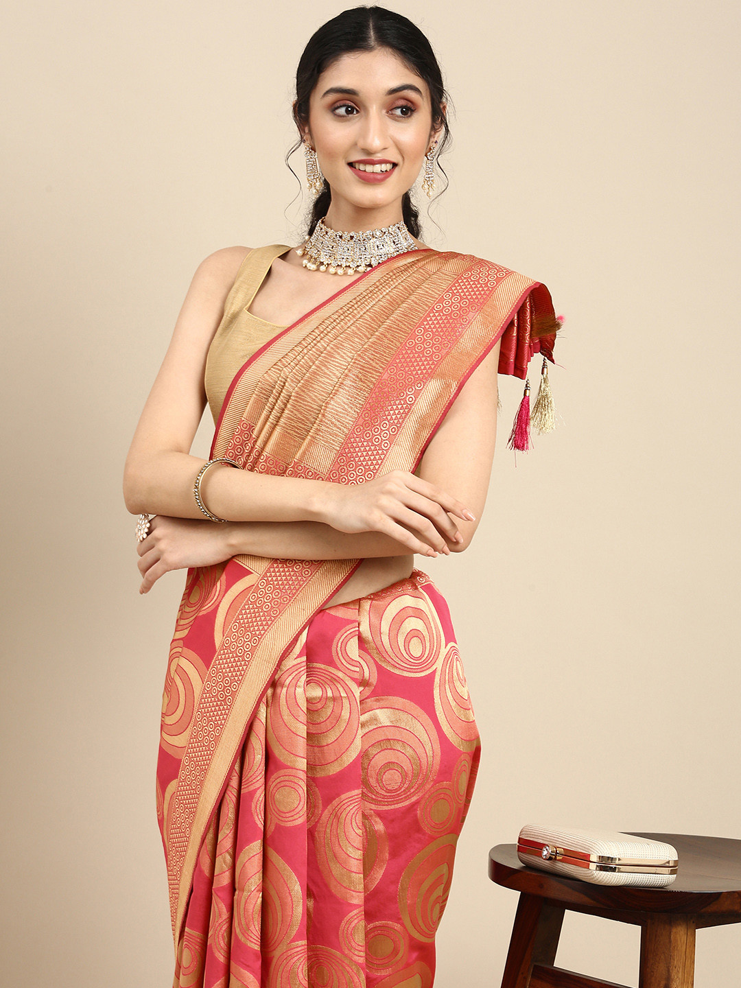 

Anouk Brown & Gold-Coloured Woven Design Zari Pure Silk Banarasi Saree