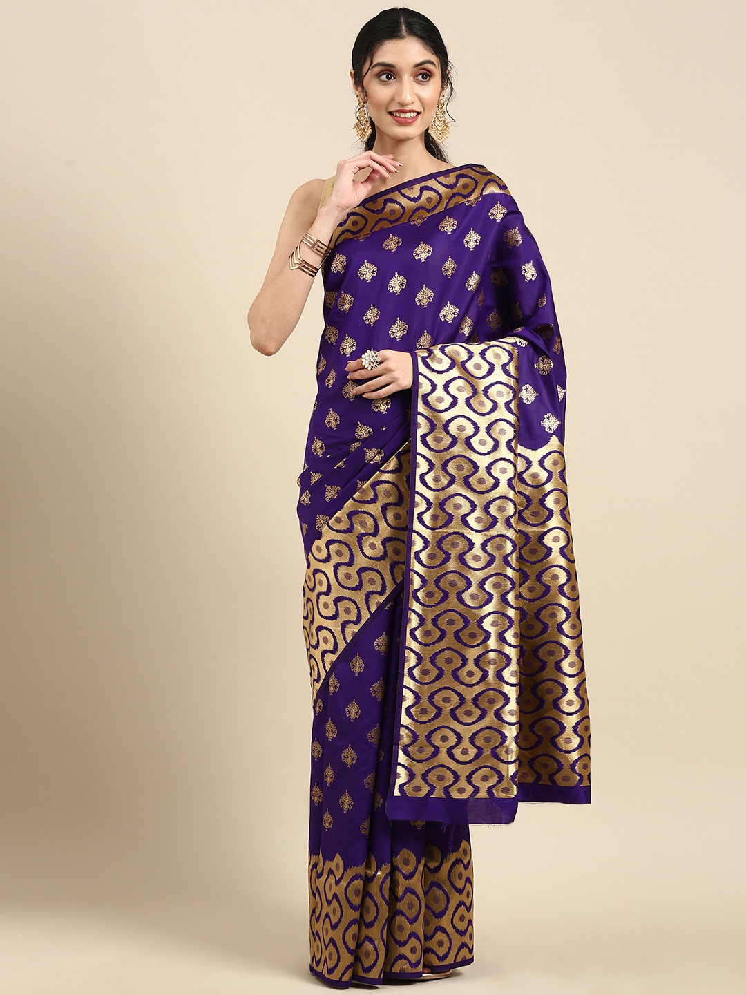 

Anouk Blue & Gold-Coloured Woven Design Silk Blend Banarasi Saree