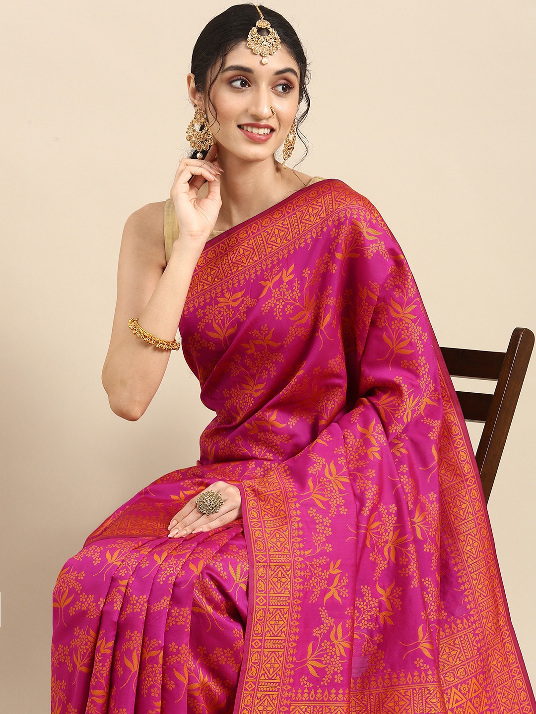 

Anouk Pink Woven Design Silk Blend Saree