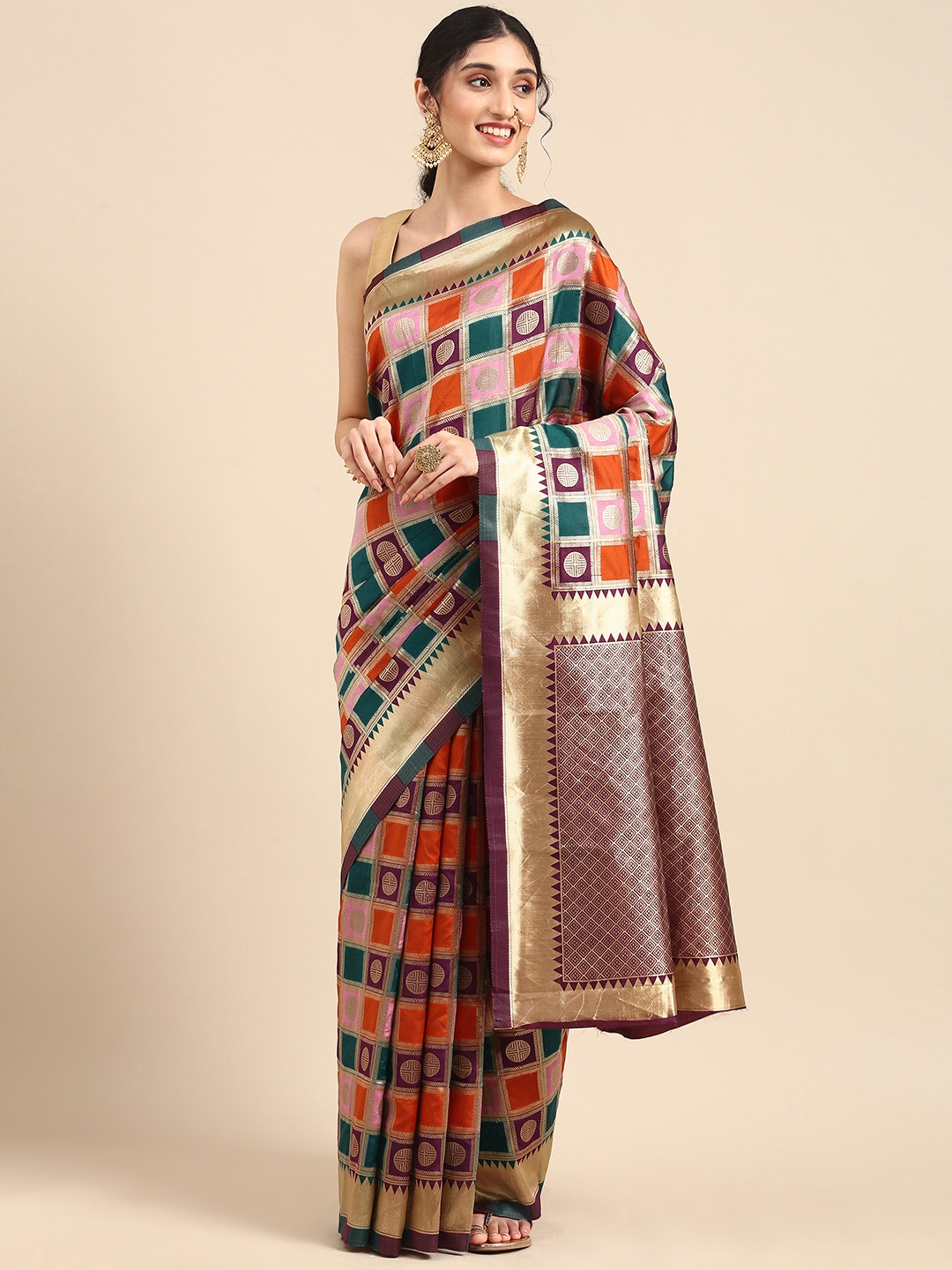 

Anouk Purple & Gold-Coloured Woven Design Pure Silk Banarasi Saree