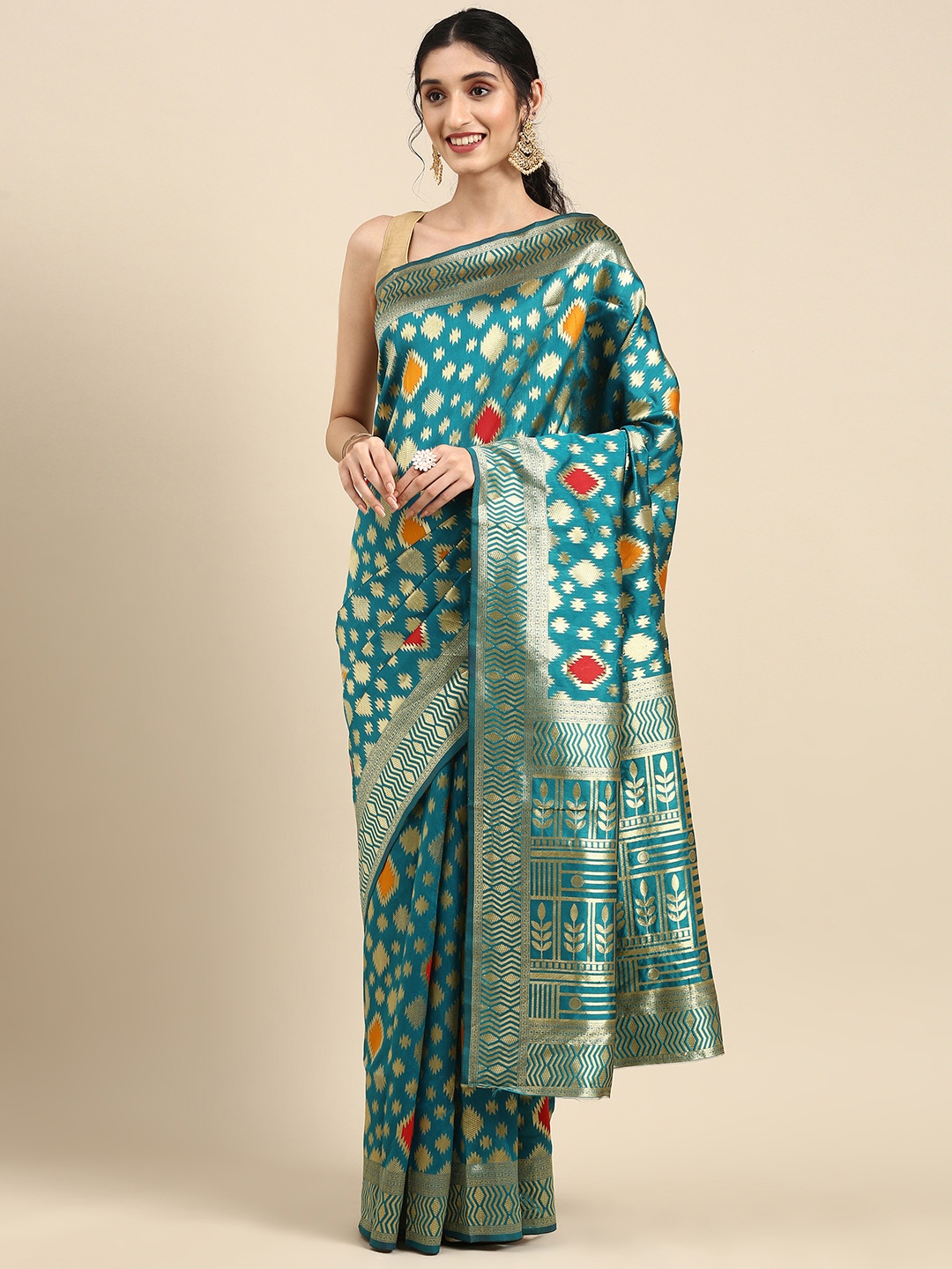 

Anouk Green & Gold-Coloured Woven Design Pure Silk Banarasi Saree