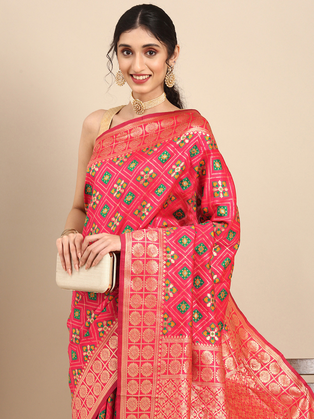 

Anouk Fuchsia Woven Design Zari Silk Blend Heavy Work Banarasi Saree