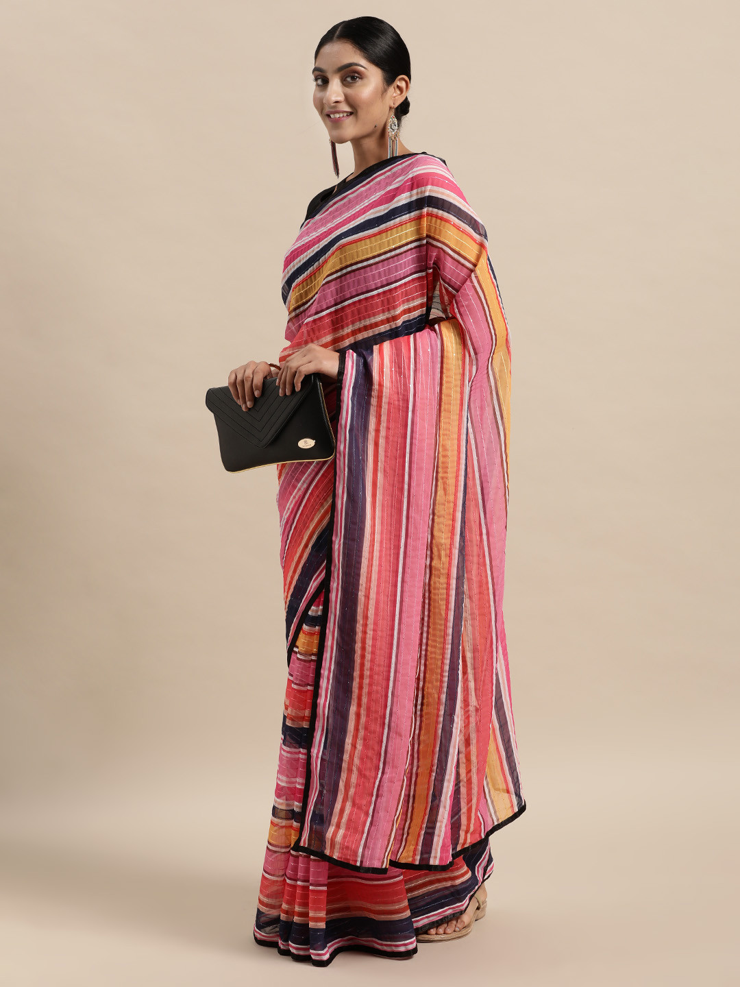 

Anouk Pink & Black Sequinned Embellished Pure Georgette Saree