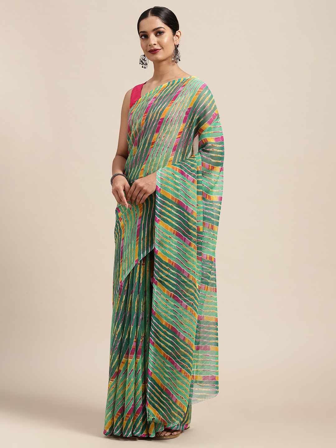 

Anouk Green Leheriya Printed Pure Georgette Saree