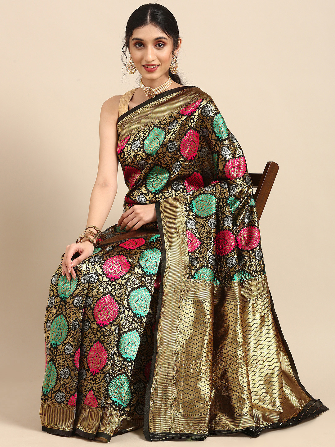 

Anouk Black Woven Design Zari Pure Silk Heavy Work Banarasi Saree
